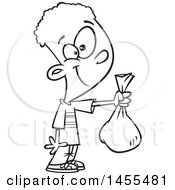 Poster, Art Print Of Cartoon Lineart Boy Holding Out A Bag