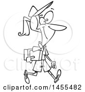 Poster, Art Print Of Cartoon Lineart Happy Woman Mail Courier Carrying A Parcel