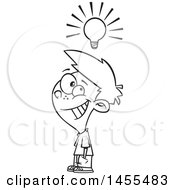 Poster, Art Print Of Cartoon Lineart Smart Boy Under A Light Bulb