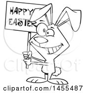 Poster, Art Print Of Cartoon Lineart Bunny Holding A Happy Easter Sign