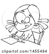 Clipart Of A Cartoon Lineart School Girl Measuring With A Ruler Royalty Free Vector Illustration by toonaday