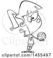 Clipart Of A Cartoon Lineart Girl Serving A Volleyball Royalty Free Vector Illustration by toonaday
