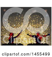 Clipart Of Silhouetted Striped Male And Female Over A Record Deck On Mosaic Royalty Free Vector Illustration