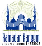 Poster, Art Print Of Blue And Green Ramadan Kareem Design With A Mosque And Text
