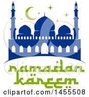 Poster, Art Print Of Blue And Green Ramadan Kareem Design With A Mosque And Text