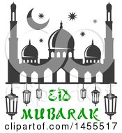 Green And Dark Gray Eid Mubarak Design With A Mosque And Text