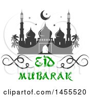 Poster, Art Print Of Green And Dark Gray Eid Mubarak Design With A Mosque And Text