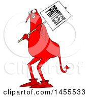 Cartoon Chubby Red Devil Protestor Holding A Sign