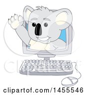 Poster, Art Print Of Koala Bear School Mascot Character Waving And Emerging From A Computer