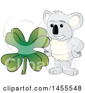 Poster, Art Print Of Koala Bear School Mascot Character With A St Patricks Day Four Leaf Clover
