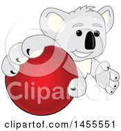 Poster, Art Print Of Koala Bear School Mascot Character Grabbing A Red Ball