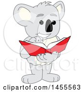 Poster, Art Print Of Koala Bear School Mascot Character Reading A Book
