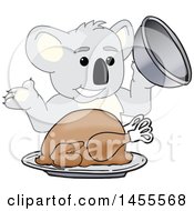 Poster, Art Print Of Koala Bear School Mascot Character Serving A Roasted Thanksgiving Turkey