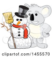 Poster, Art Print Of Koala Bear School Mascot Character With A Christmas Winter Snowman