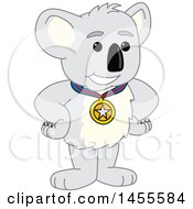 Poster, Art Print Of Koala Bear School Mascot Character Champion Wearing A Medal