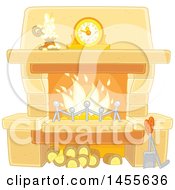 Poster, Art Print Of Candle And Mantle Clock Over A Fireplace