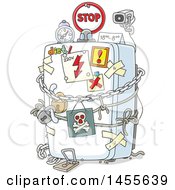 Cartoon Surveillance Camera On A Locked Refrigerator Dieting