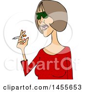 Poster, Art Print Of Cartoon Middle Aged Woman In A Red Shirt Smoking A Cigarette