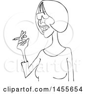 Poster, Art Print Of Cartoon Black And White Lineart Middle Aged Woman Smoking A Cigarette
