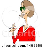 Poster, Art Print Of Cartoon Middle Aged Woman In A Red V Neck Shirt Smoking A Cigarette