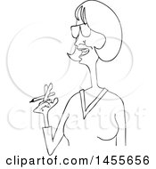Poster, Art Print Of Cartoon Black And White Lineart Middle Aged Lady Smoking A Cigarette