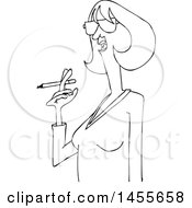 Poster, Art Print Of Cartoon Black And White Lineart Woman Smoking A Cigarette