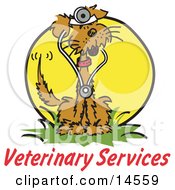 Veterinary Services Text Under A Brown Dog Wearing A Stethoscope Clipart Illustration