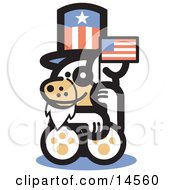 Cute Dog Disguised As Uncle Sam Waving A Flag On Independence Day