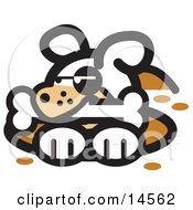 Dog In A Deep Hole Holding A Bone In His Mouth Clipart Illustration