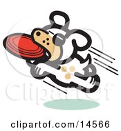 Active Dog Jumping And Catching A Red Disc Clipart Illustration