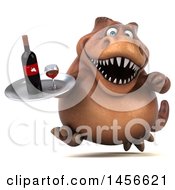 Clipart Graphic Of A 3d Brown Tommy Tyrannosaurus Rex Dinosaur Mascot Holding A Wine Tray On A White Background Royalty Free Illustration by Julos
