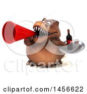 Clipart Graphic Of A 3d Brown Tommy Tyrannosaurus Rex Dinosaur Mascot Holding A Wine Tray On A White Background Royalty Free Illustration by Julos