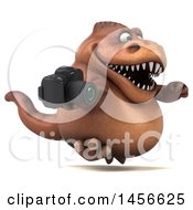 Clipart Graphic Of A 3d Brown Tommy Tyrannosaurus Rex Dinosaur Mascot Holding A Camera On A White Background Royalty Free Illustration by Julos