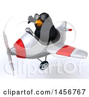 Clipart Graphic Of A 3d Black Bird Flying An Airplane On A White Background Royalty Free Illustration