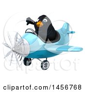 Clipart Graphic Of A 3d Black Bird Flying An Airplane On A White Background Royalty Free Illustration