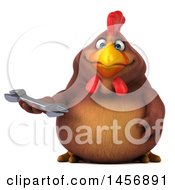 Clipart Graphic Of A 3d Chubby Brown Chicken Holding A Wrench On A White Background Royalty Free Illustration by Julos