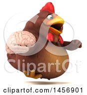 Clipart Graphic Of A 3d Chubby Brown Chicken Holding A Brain On A White Background Royalty Free Illustration by Julos
