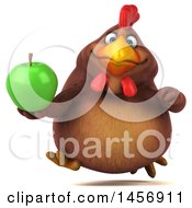 Clipart Graphic Of A 3d Chubby Brown Chicken Holding A Green Apple On A White Background Royalty Free Illustration by Julos