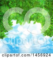 Poster, Art Print Of Border Of 3d Green Leaves And Sunny Sky