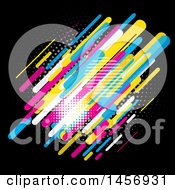 Clipart Of A Background Of Colorful Lines And Halftone On Black Royalty Free Vector Illustration