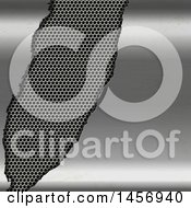 Clipart Of A Shiny Silver Metal Background With An Exposed Perforated Section Royalty Free Illustration