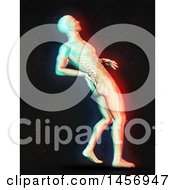 Poster, Art Print Of 3d Medical Male Figure Holding His Back In Pain With Dual Color Effect Over Black