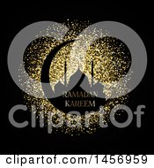 Poster, Art Print Of Silhouetted Mosque On A Crescent Moon With Ramadan Kareem Text Over Gold Glitter On Black