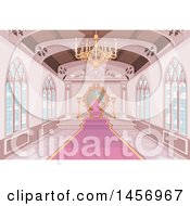 Poster, Art Print Of Pink Medieval Castle Interior With A Carpet Leading To A Throne
