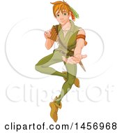 Clipart Of A Flying Man Peter Pan Holding A Pipe And A Hand Out Royalty Free Vector Illustration by Pushkin