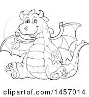 Poster, Art Print Of Cartoon Black And White Dragon Waving And Sitting
