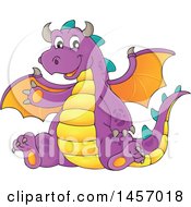 Poster, Art Print Of Cartoon Purple Dragon Waving And Sitting