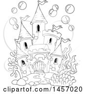 Poster, Art Print Of Black And White Castle Under The Sea Or In A Fish Tank With Bubbles