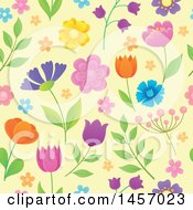 Clipart Of A Seamless Background Pattern Of Flowers On Pastel Yellow Royalty Free Vector Illustration