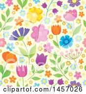 Poster, Art Print Of Seamless Background Pattern Of Flowers On Pastel Yellow
